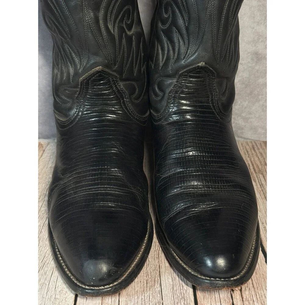 Palomino Mens 10 D Black Lizard Cowboy Boots USA Western Exotic Leather